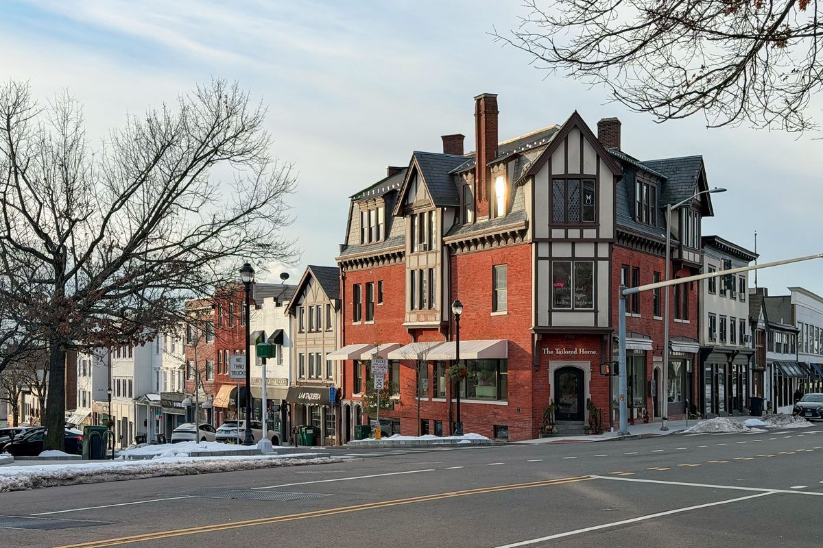 Tudor storefronts on Greenwich Avenue